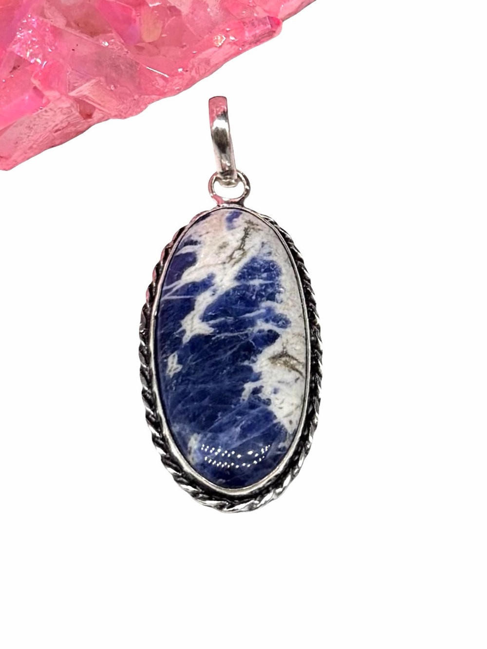 Sodalite Necklace Pendant 925 Sterling Silver Overlay